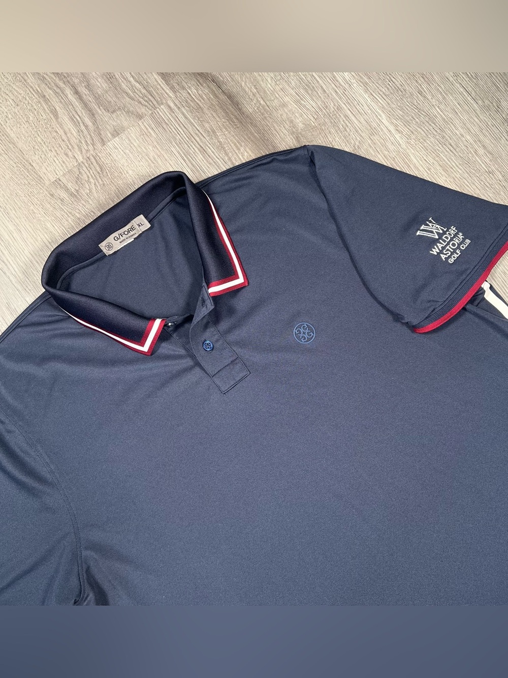 G/FORE Men's Navy Blue Performance Polo Shirt Waldorf Astoria Golf Club Size XL